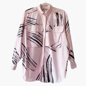 Vintage Design House Womens Size M/L Pink Abstract Art Long Sleeve Button Up